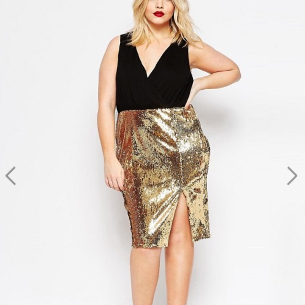 ASOS Curve Gold Sequin Skirt Midi Dress NWT